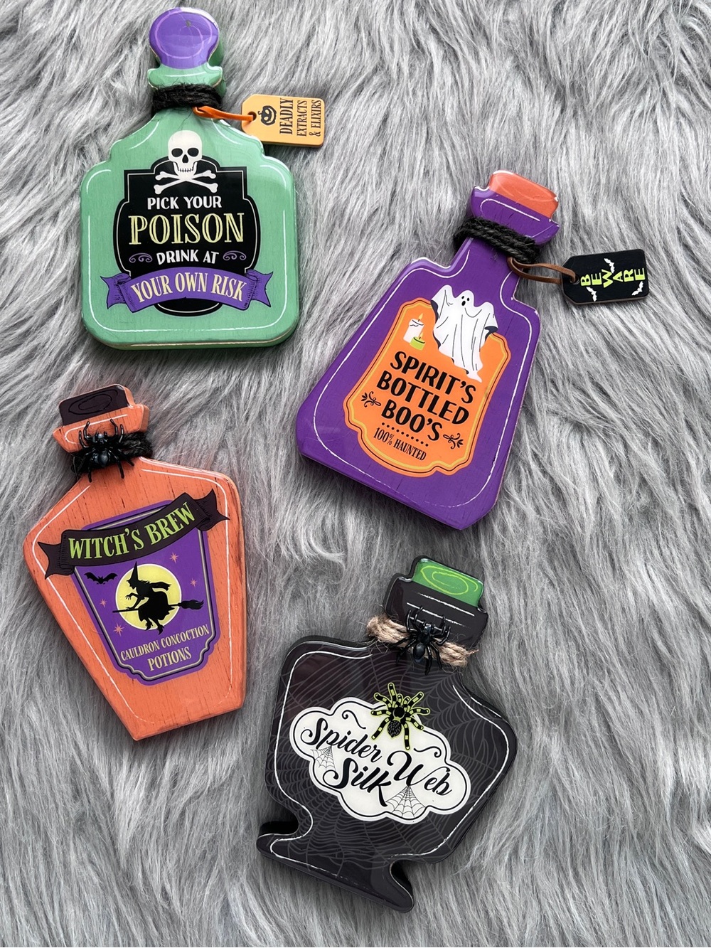 Wood Halloween Potion Bottle Decor • Set of 4 • NWT